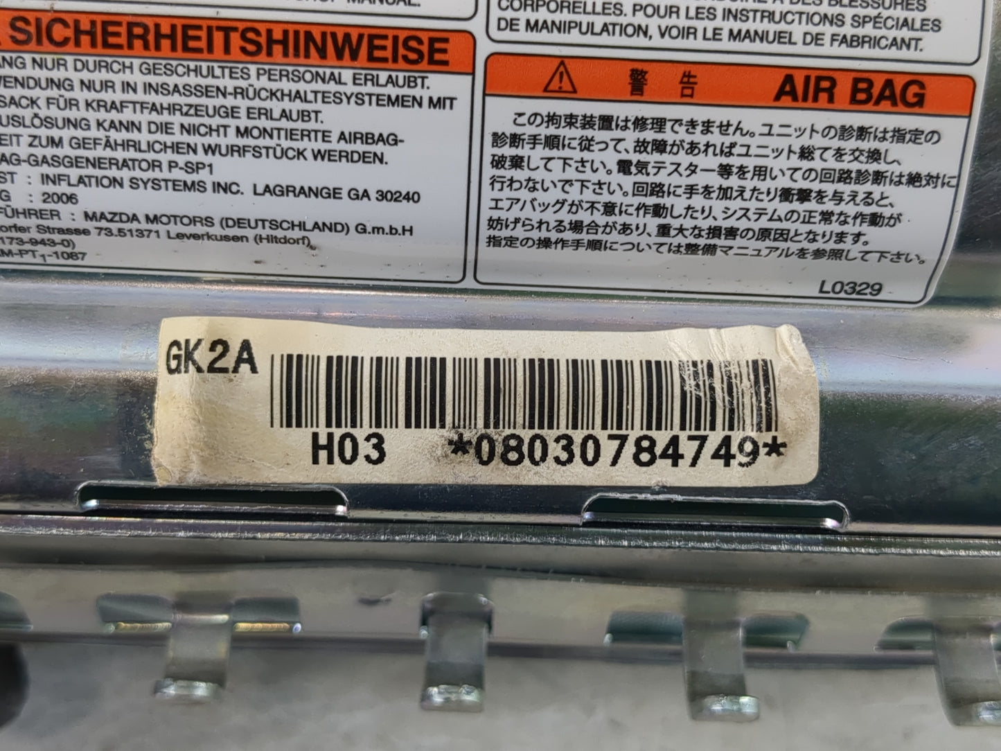 2007 Mazda 6 Air Bag Passenger Right Dashboard OEM P/N:08030784749 H03 Fits OEM Used Auto Parts - Oemusedautoparts1.com