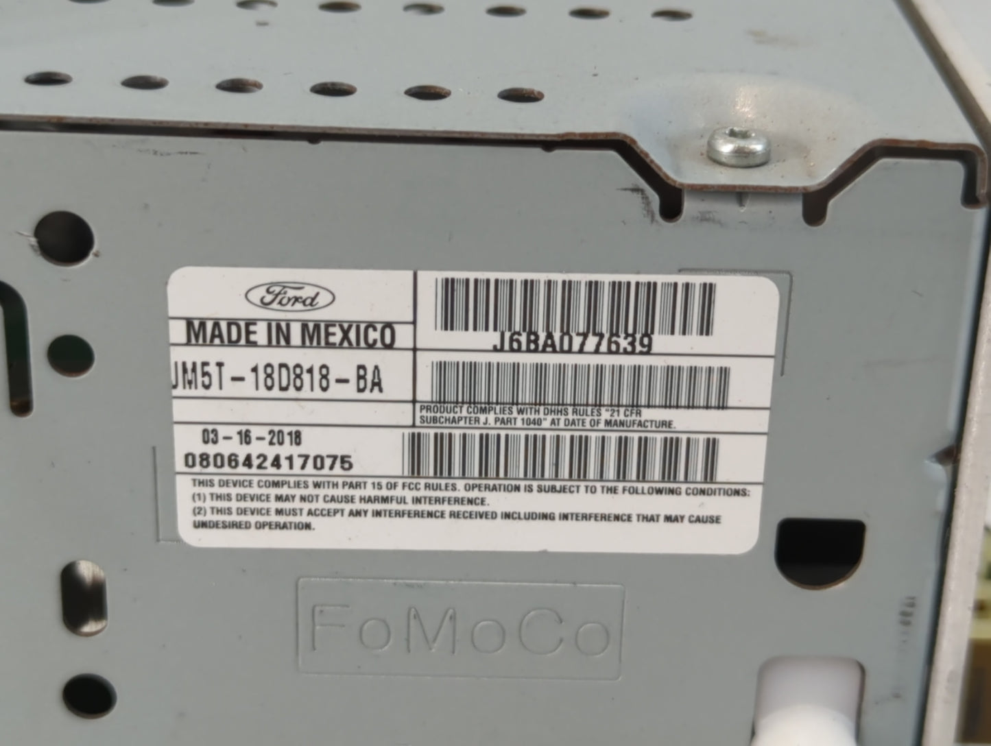 2018 Ford Focus Radio AM FM Cd Player Receiver Replacement P/N:JM5T-18D818-BA Fits OEM Used Auto Parts - Oemusedautoparts1.com