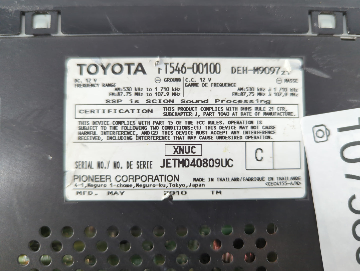 2008-2014 Scion Xb Radio AM FM Cd Player Receiver Replacement P/N:PT546-00100 Fits OEM Used Auto Parts - Oemusedautoparts1.com