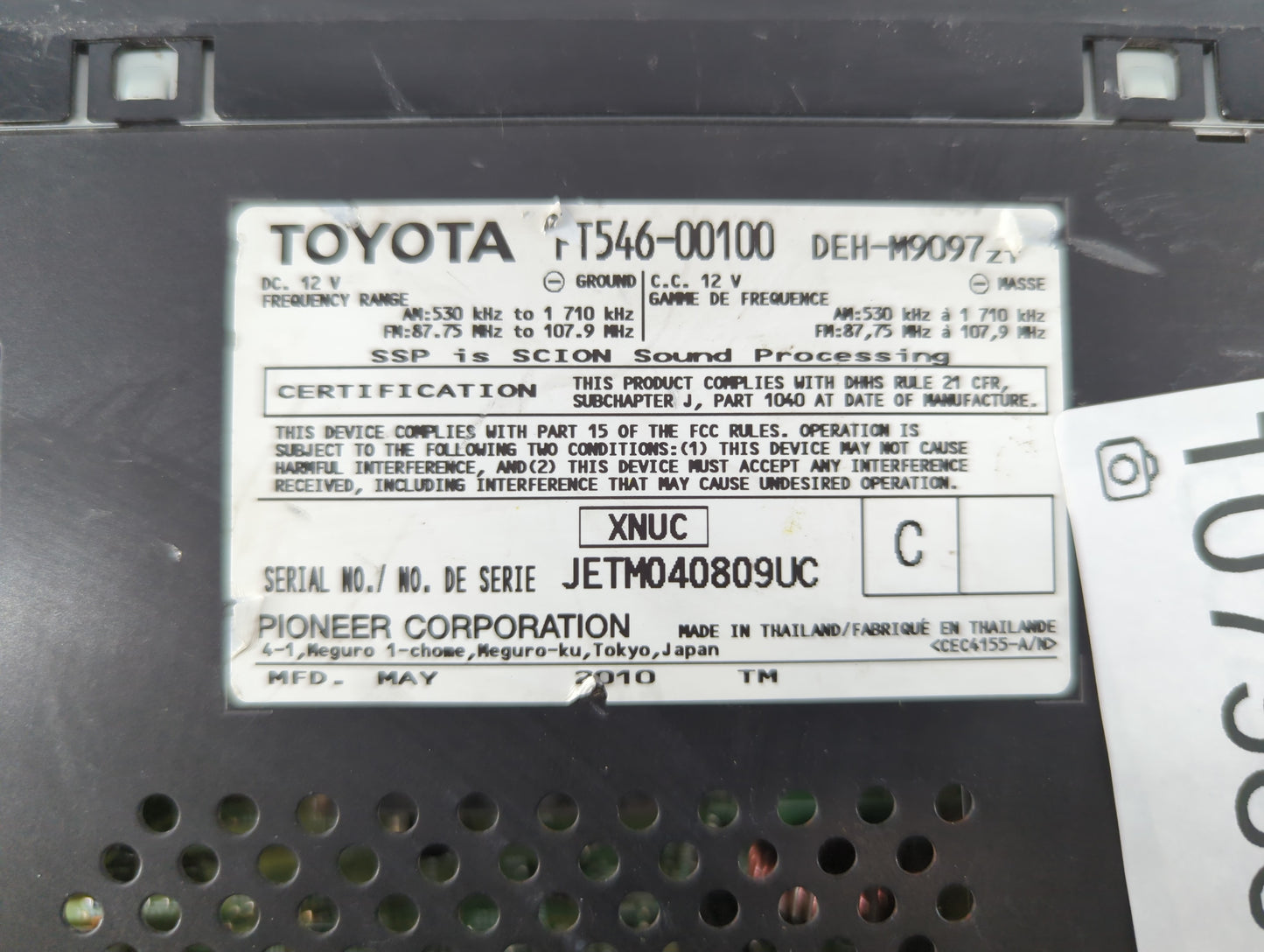 2008-2014 Scion Xb Radio AM FM Cd Player Receiver Replacement P/N:PT546-00100 Fits OEM Used Auto Parts - Oemusedautoparts1.com