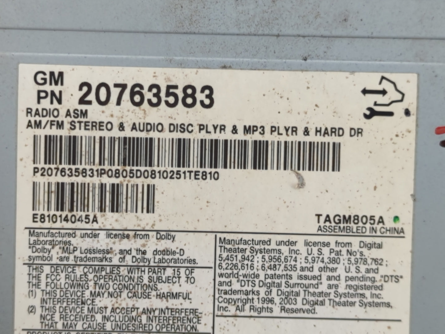2009-2011 Cadillac Cts Radio AM FM Cd Player Receiver Replacement P/N:20822590 Fits Fits 2009 2010 2011 OEM Used Auto Parts - Oemusedautoparts1.com