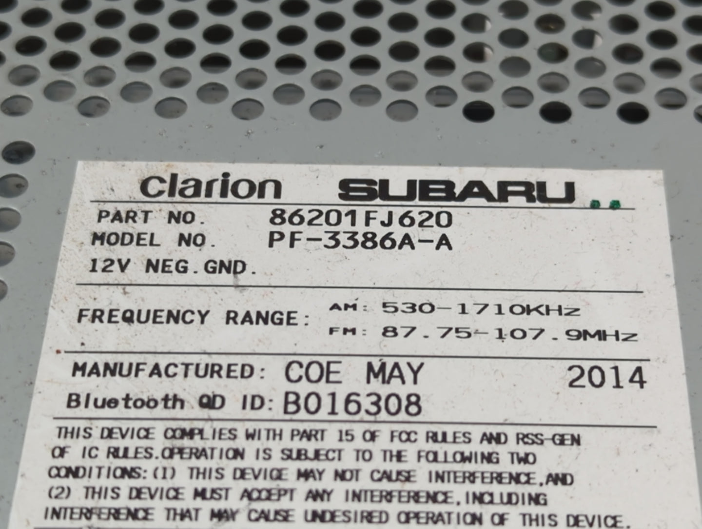 2012-2014 Subaru Impreza Radio AM FM Cd Player Receiver Replacement P/N:86201FJ620 Fits Fits 2012 2013 2014 OEM Used Auto Parts - Oemusedautoparts1.com