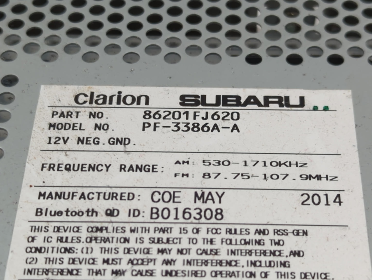 2012-2014 Subaru Impreza Radio AM FM Cd Player Receiver Replacement P/N:86201FJ620 Fits Fits 2012 2013 2014 OEM Used Auto Parts - Oemusedautoparts1.com