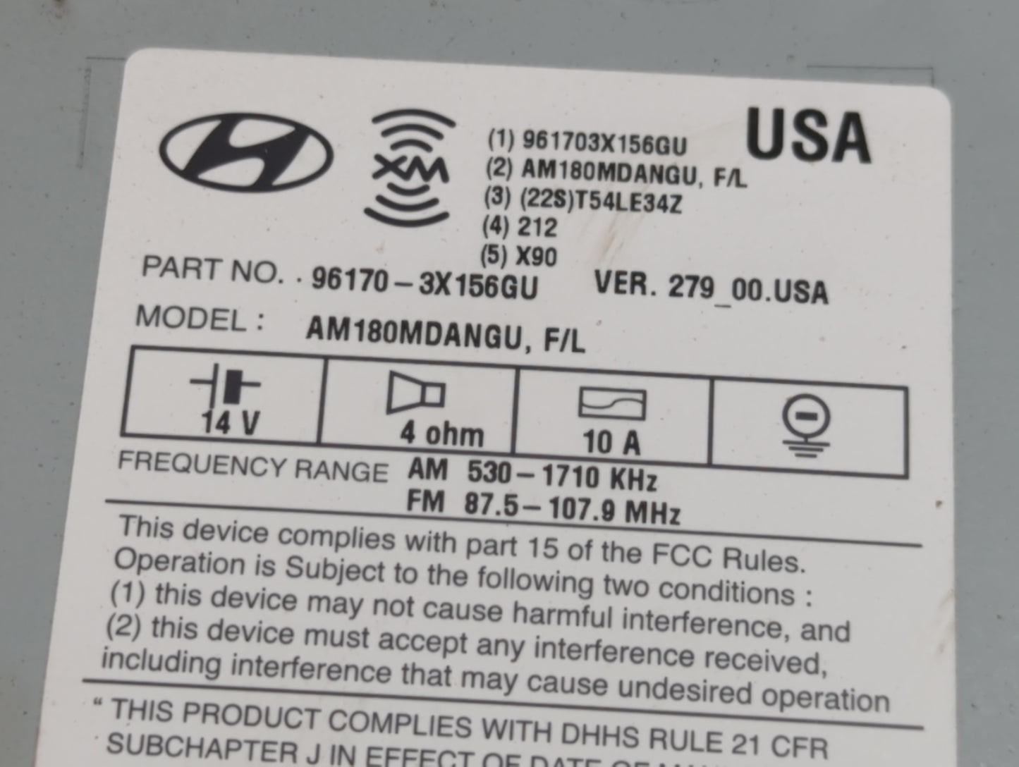 2014-2016 Hyundai Elantra Radio AM FM Cd Player Receiver Replacement P/N:96170-3X156GU Fits Fits 2014 2015 2016 OEM Used Auto Parts - Oemusedautoparts1.com