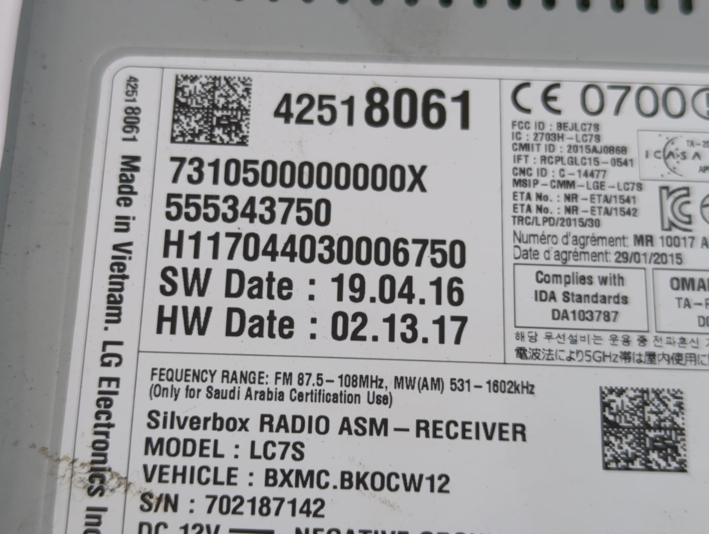 2017-2018 Chevrolet Spark Radio AM FM Cd Player Receiver Replacement P/N:42518061 Fits Fits 2017 2018 2019 OEM Used Auto Parts - Oemusedautoparts1.com