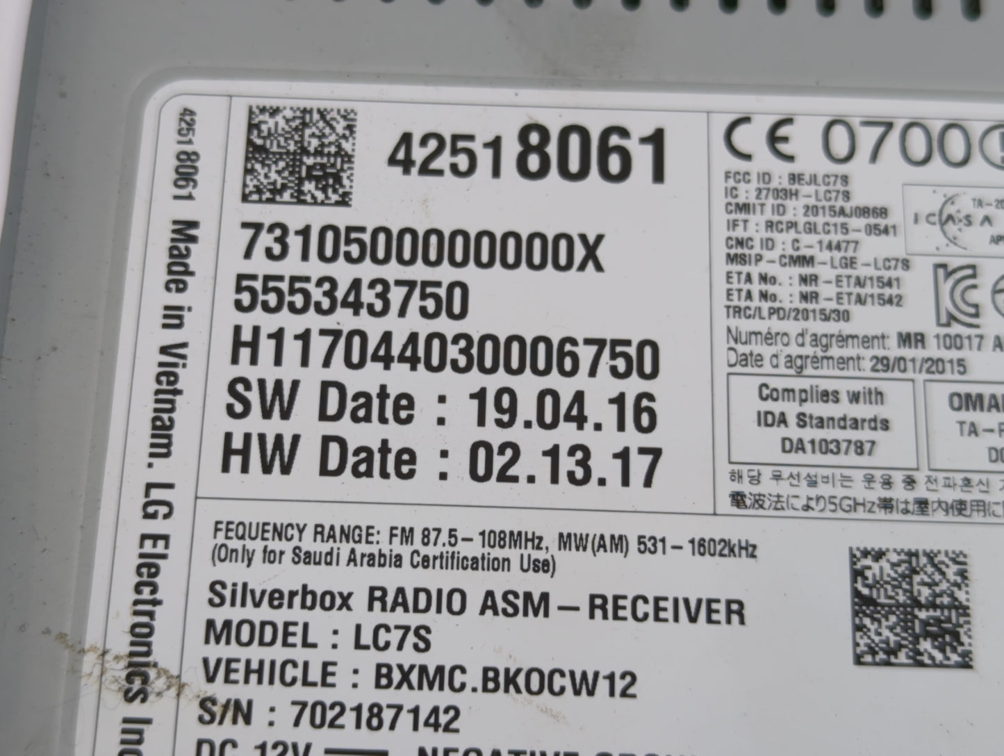 2017-2018 Chevrolet Spark Radio AM FM Cd Player Receiver Replacement P/N:42518061 Fits Fits 2017 2018 2019 OEM Used Auto Parts - Oemusedautoparts1.com