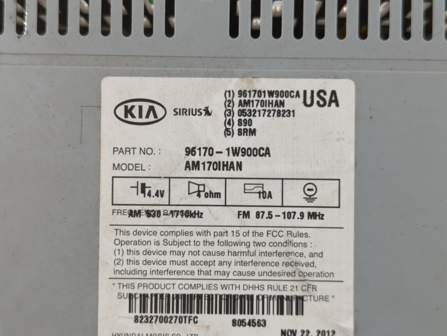 2012-2015 Kia Rio Radio AM FM Cd Player Receiver Replacement P/N:96170-1W900CA Fits Fits 2012 2013 2014 2015 OEM Used Auto Parts - Oemusedautoparts1.com