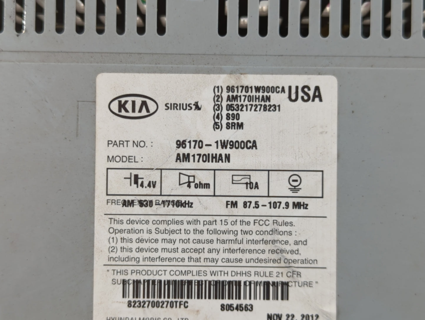 2012-2015 Kia Rio Radio AM FM Cd Player Receiver Replacement P/N:96170-1W900CA Fits Fits 2012 2013 2014 2015 OEM Used Auto Parts - Oemusedautoparts1.com