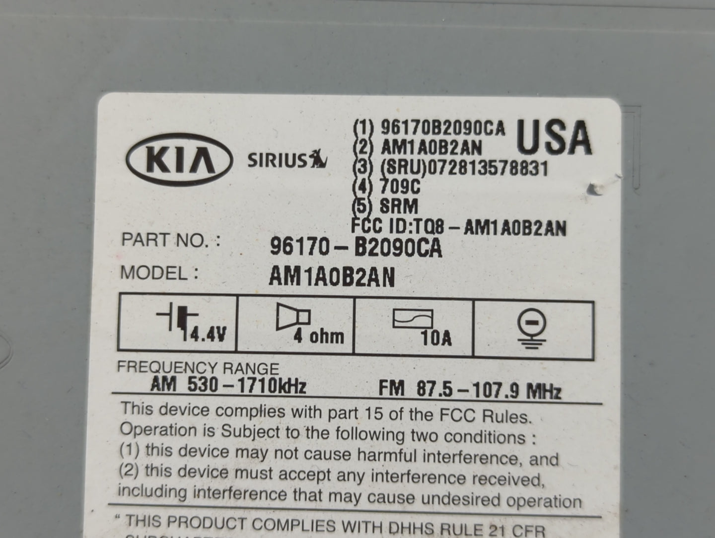 2014-2016 Kia Soul Radio AM FM Cd Player Receiver Replacement P/N:96170-B2090CA Fits Fits 2014 2015 2016 OEM Used Auto Parts - Oemusedautoparts1.com