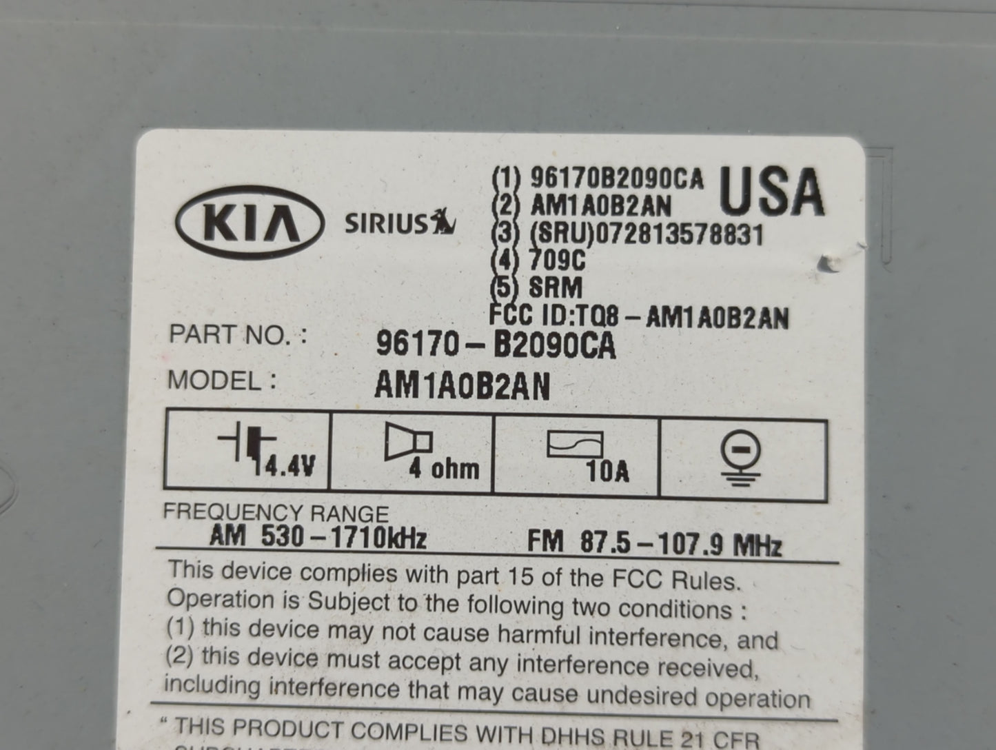 2014-2016 Kia Soul Radio AM FM Cd Player Receiver Replacement P/N:96170-B2090CA Fits Fits 2014 2015 2016 OEM Used Auto Parts - Oemusedautoparts1.com