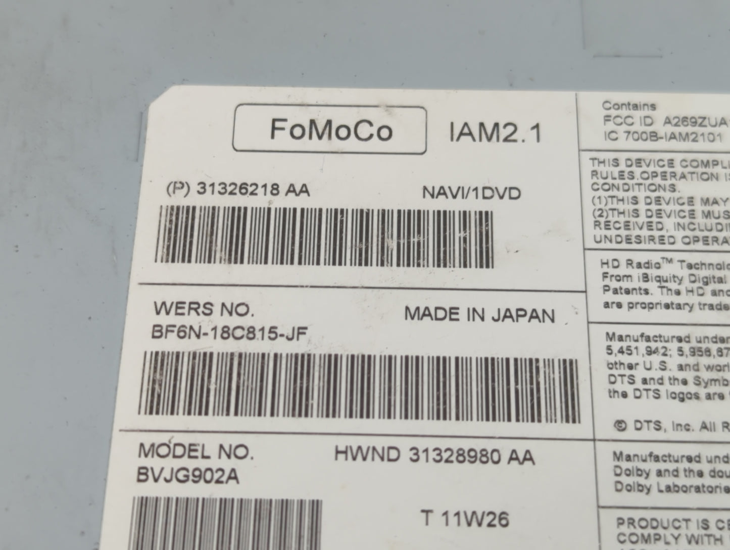 2011-2015 Jaguar Xj Radio AM FM Cd Player Receiver Replacement P/N:31326218AA Fits Fits 2011 2012 2013 2014 2015 OEM Used Auto Parts - Oemusedautoparts1.com