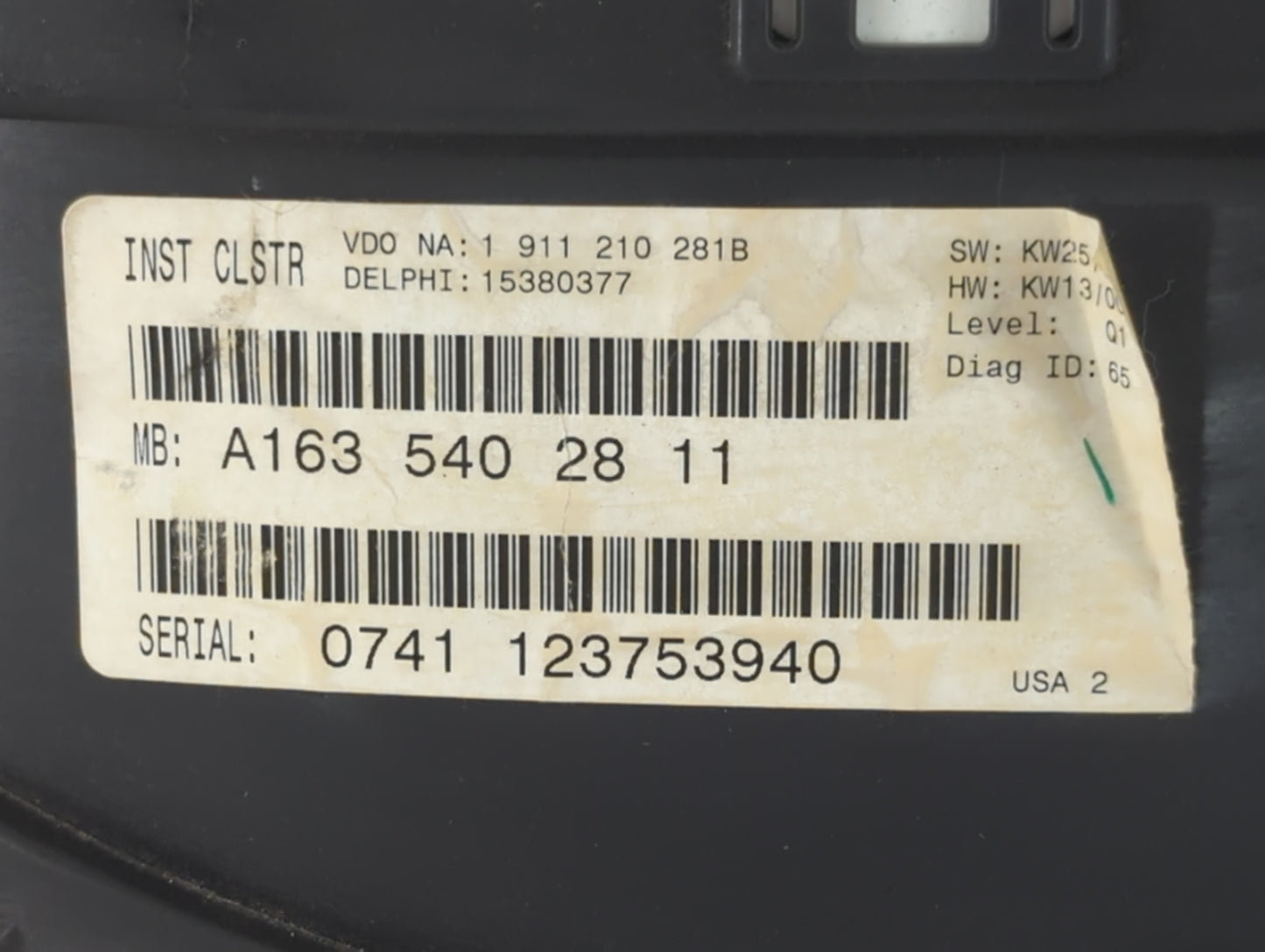 2001 Mercedes-Benz Ml320 Instrument Cluster Speedometer Gauges P/N:A163 540 28 11 Fits OEM Used Auto Parts