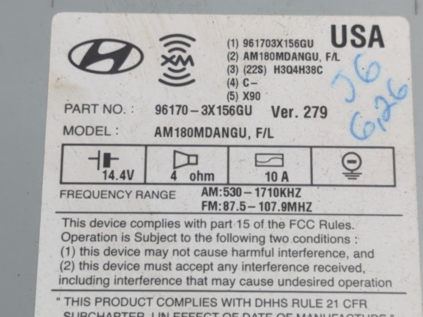 2014-2016 Hyundai Elantra Radio AM FM Cd Player Receiver Replacement P/N:96170-3X156GU Fits Fits 2014 2015 2016 OEM Used Auto Parts - Oemusedautoparts1.com