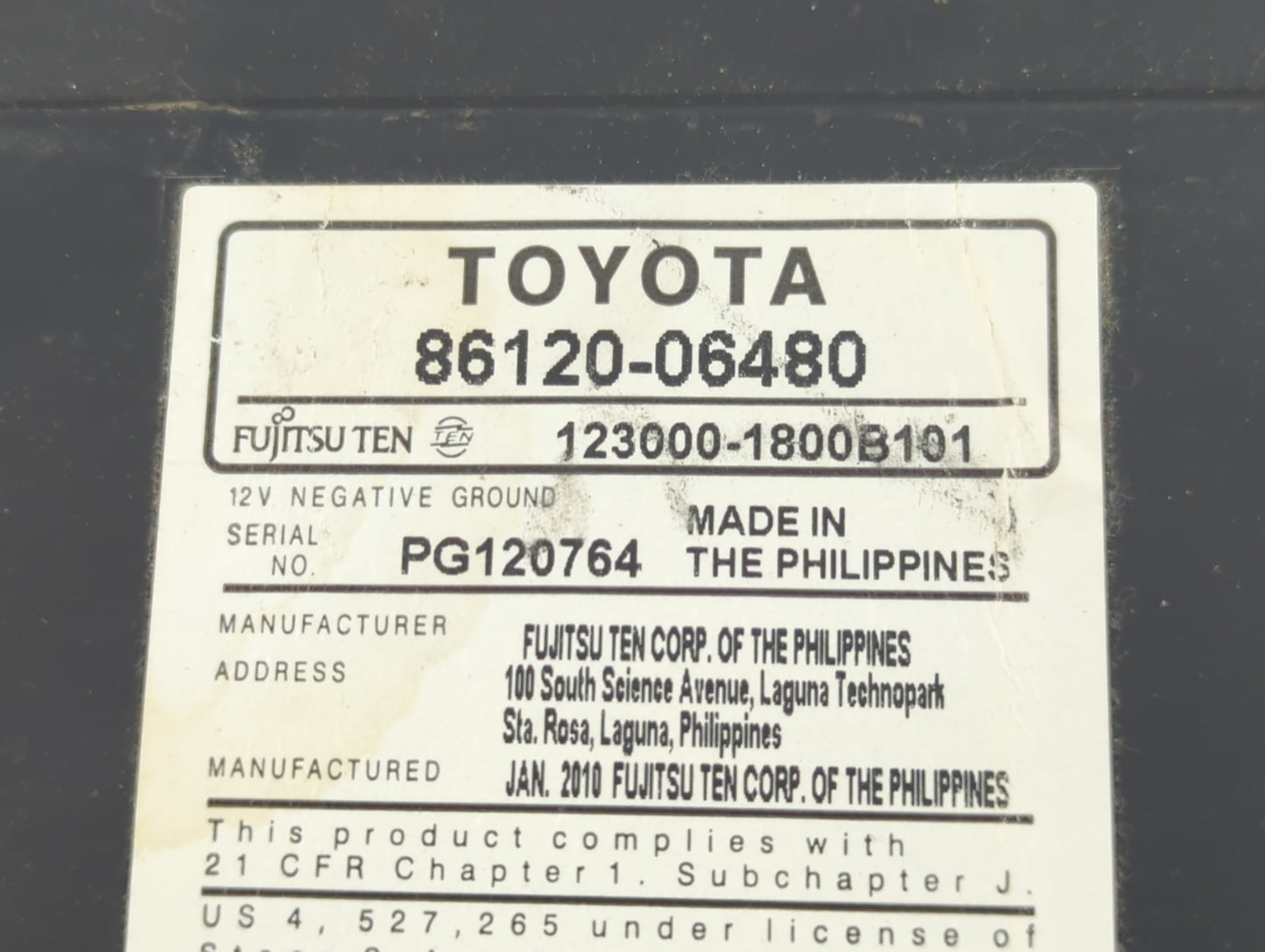 2010-2011 Toyota Camry Radio AM FM Cd Player Receiver Replacement P/N:86120-06480 Fits Fits 2010 2011 OEM Used Auto Parts - Oemusedautoparts1.com