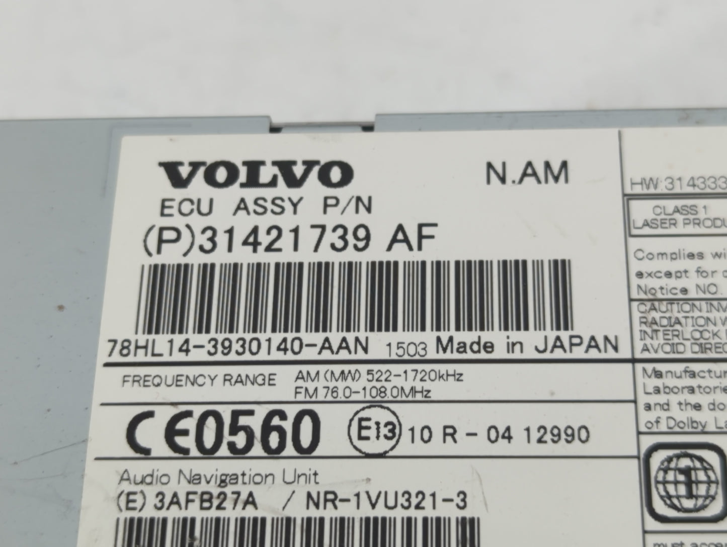 2016-2018 Volvo S60 Radio AM FM Cd Player Receiver Replacement P/N:31421739AF Fits Fits 2016 2017 2018 OEM Used Auto Parts - Oemusedautoparts1.com