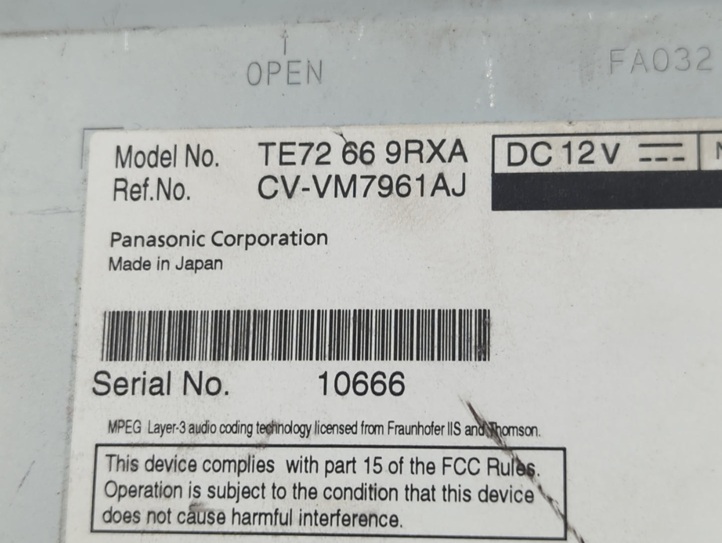 2009-2010 Mazda Cx-9 Radio AM FM Cd Player Receiver Replacement P/N:TE72 66 9RXA Fits Fits 2009 2010 OEM Used Auto Parts