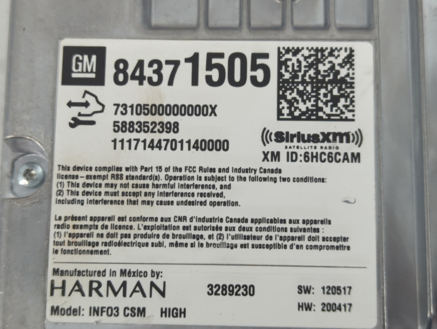 2018 Cadillac Ats Radio AM FM Cd Player Receiver Replacement P/N:84371505 Fits OEM Used Auto Parts - Oemusedautoparts1.com