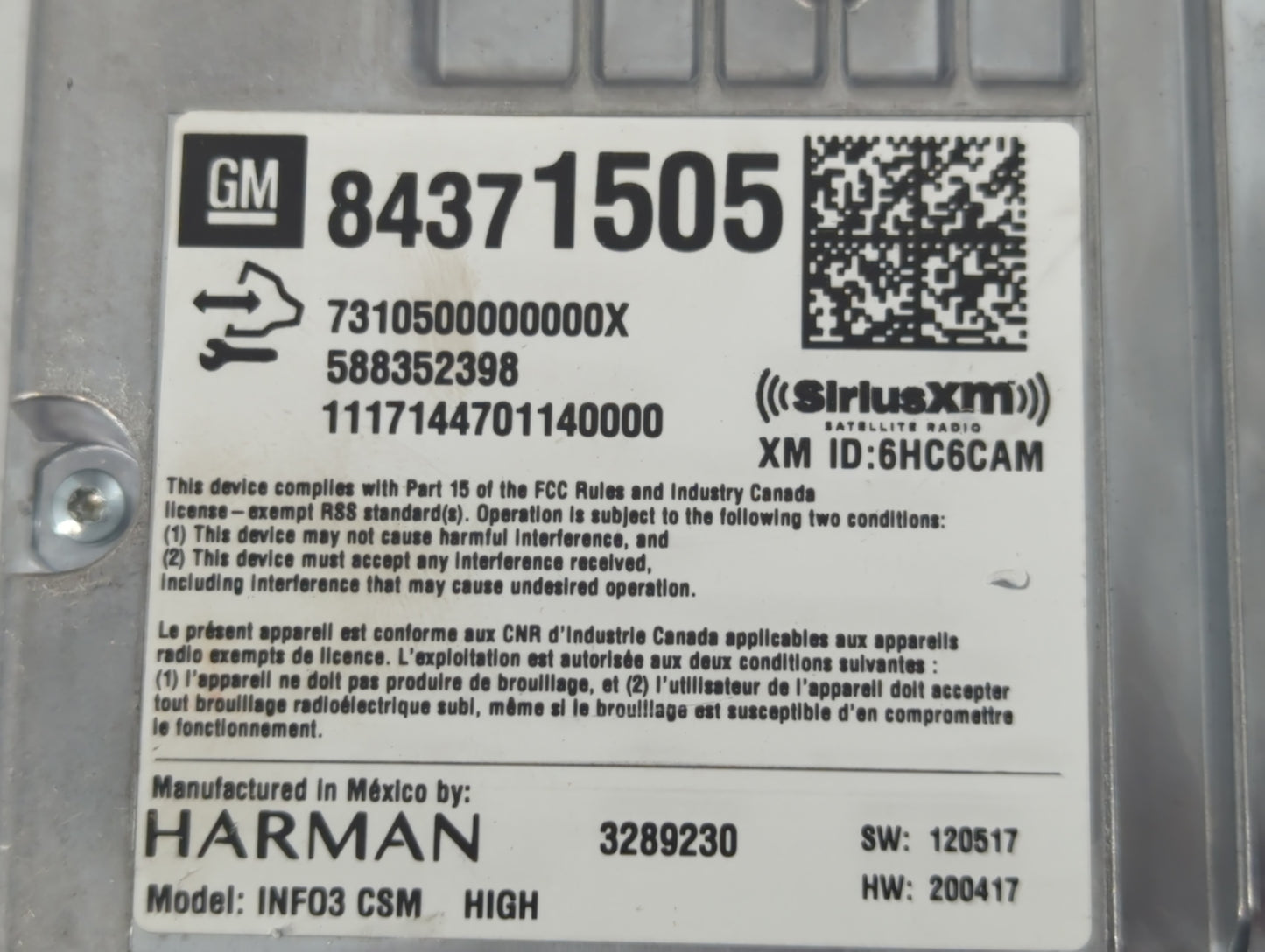 2018 Cadillac Ats Radio AM FM Cd Player Receiver Replacement P/N:84371505 Fits OEM Used Auto Parts - Oemusedautoparts1.com