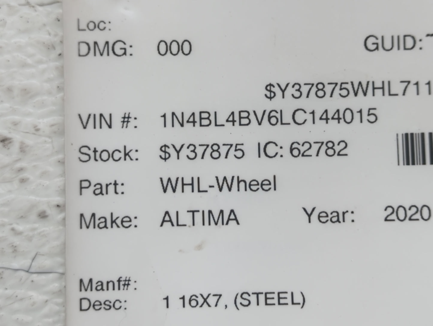 2019-2022 Nissan Altima Spare Donut Tire Wheel Rim Oem