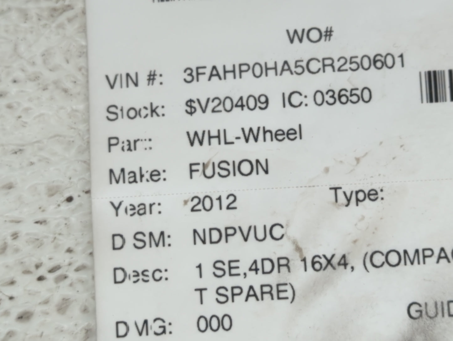 2006-2012 Ford Fusion Spare Donut Tire Wheel Rim Oem