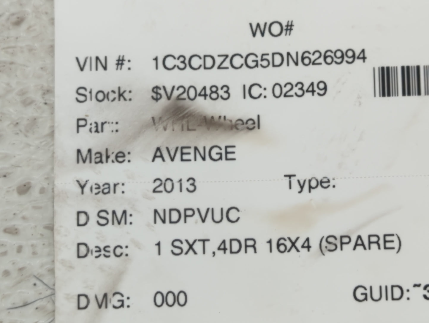 2008-2014 Dodge Avenger Spare Donut Tire Wheel Rim Oem