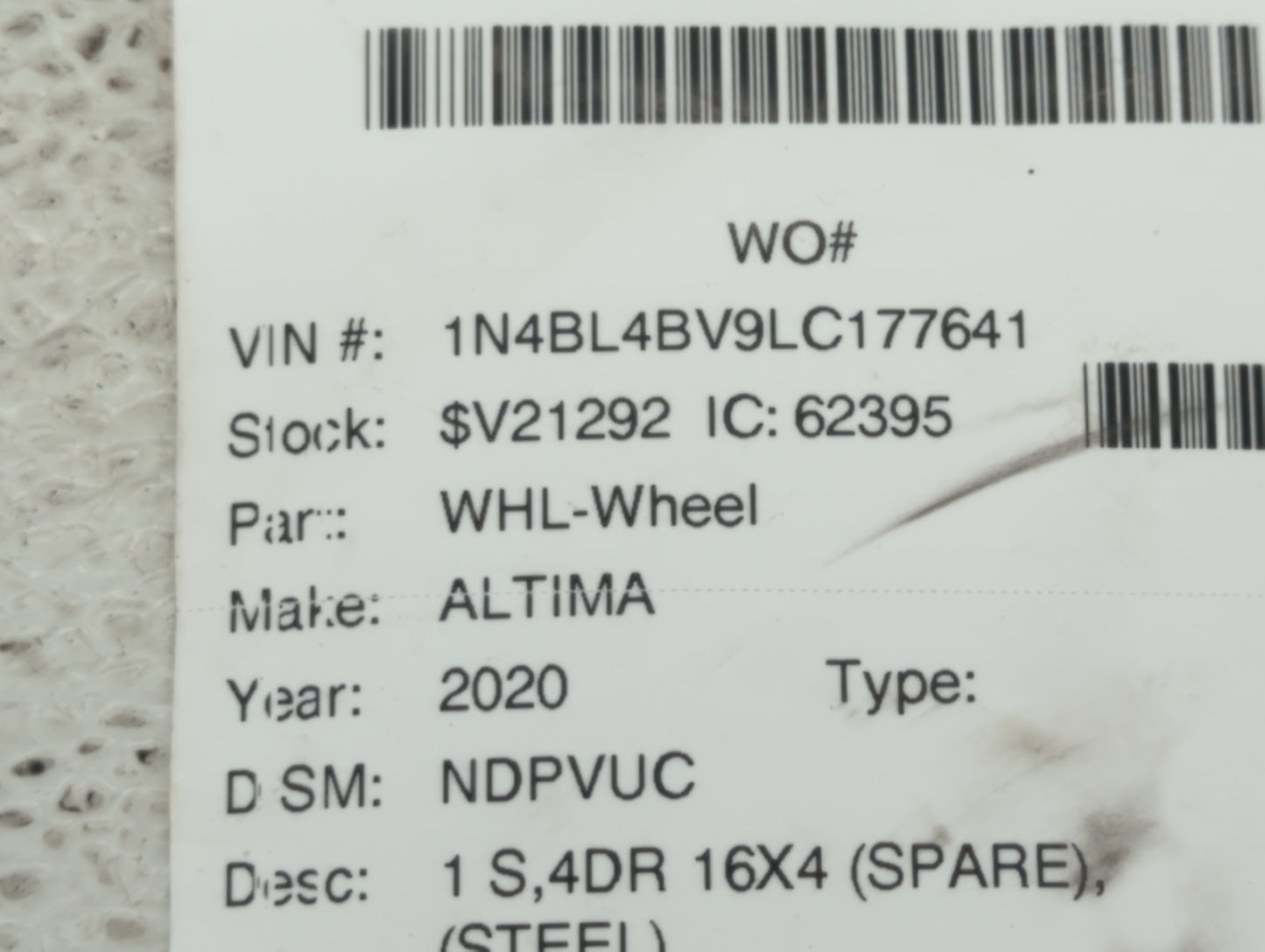 2002-2022 Nissan Altima Spare Donut Tire Wheel Rim Oem