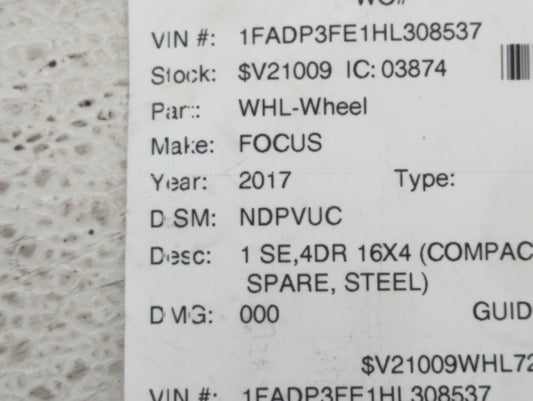 2012-2018 Ford Focus Spare Donut Tire Wheel Rim Oem