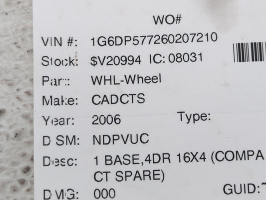 2003-2007 Cadillac Cts Spare Donut Tire Wheel Rim Oem