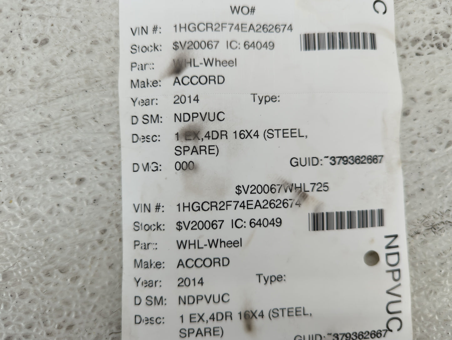 2013-2022 Honda Accord Spare Donut Tire Wheel Rim Oem