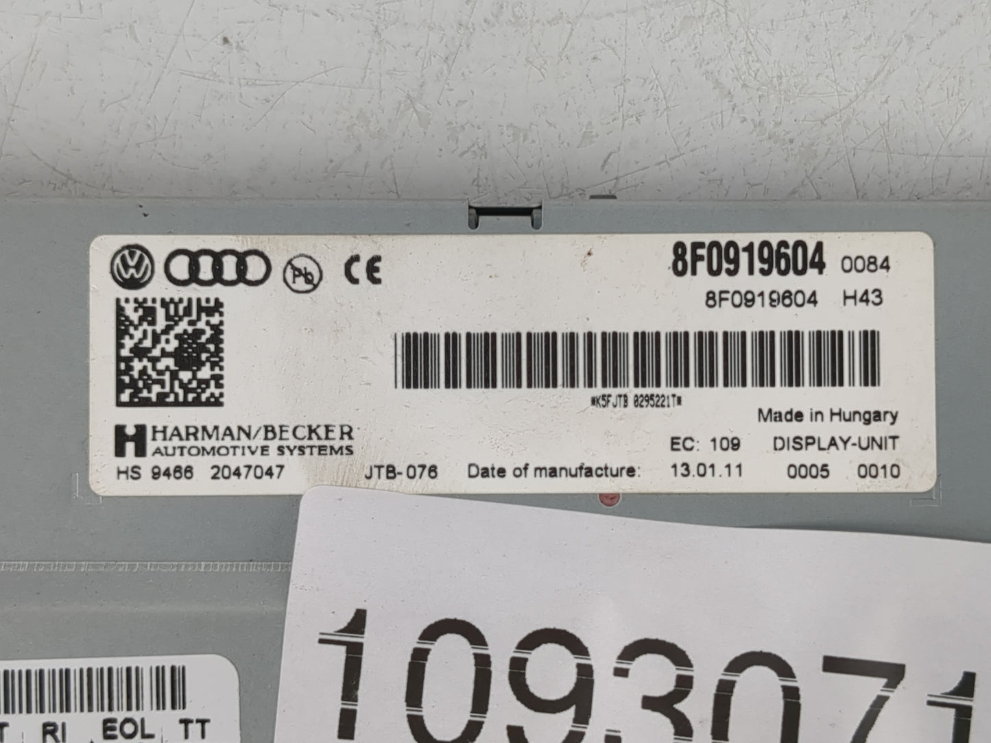 2011 Audi S4 Radio AM FM Cd Player Receiver Replacement P/N:8F0919604 Fits Fits 2006 OEM Used Auto Parts