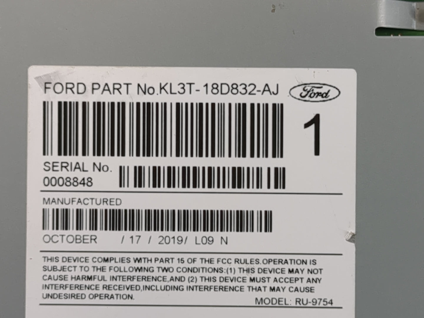 2019-2020 Ford F-150 Radio AM FM Cd Player Receiver Replacement P/N:KL3T-18D832-AJ Fits Fits 2019 2020 OEM Used Auto Parts - Oemusedautoparts1.com