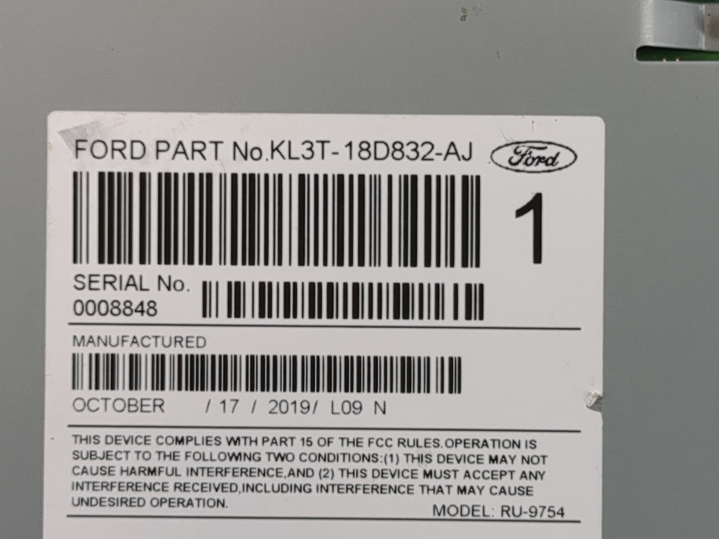 2019-2020 Ford F-150 Radio AM FM Cd Player Receiver Replacement P/N:KL3T-18D832-AJ Fits Fits 2019 2020 OEM Used Auto Parts - Oemusedautoparts1.com