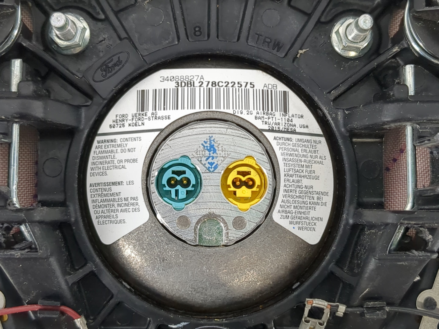2015-2016 Ford Escape Air Bag Driver Left Steering Wheel Mounted P/N:EJ54 A042B85 BA3 Fits Fits 2015 2016 OEM Used Auto Parts - Oemusedautoparts1.com