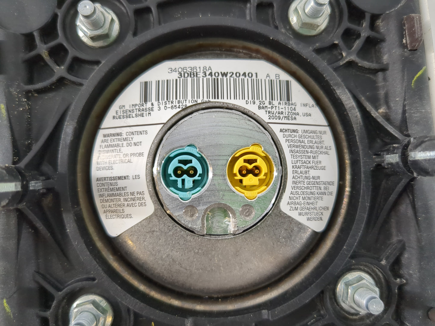 2010 Cadillac Srx Air Bag Driver Left Steering Wheel Mounted P/N:34063618A Fits OEM Used Auto Parts