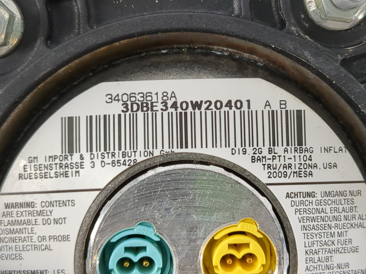 2010 Cadillac Srx Air Bag Driver Left Steering Wheel Mounted P/N:34063618A Fits OEM Used Auto Parts