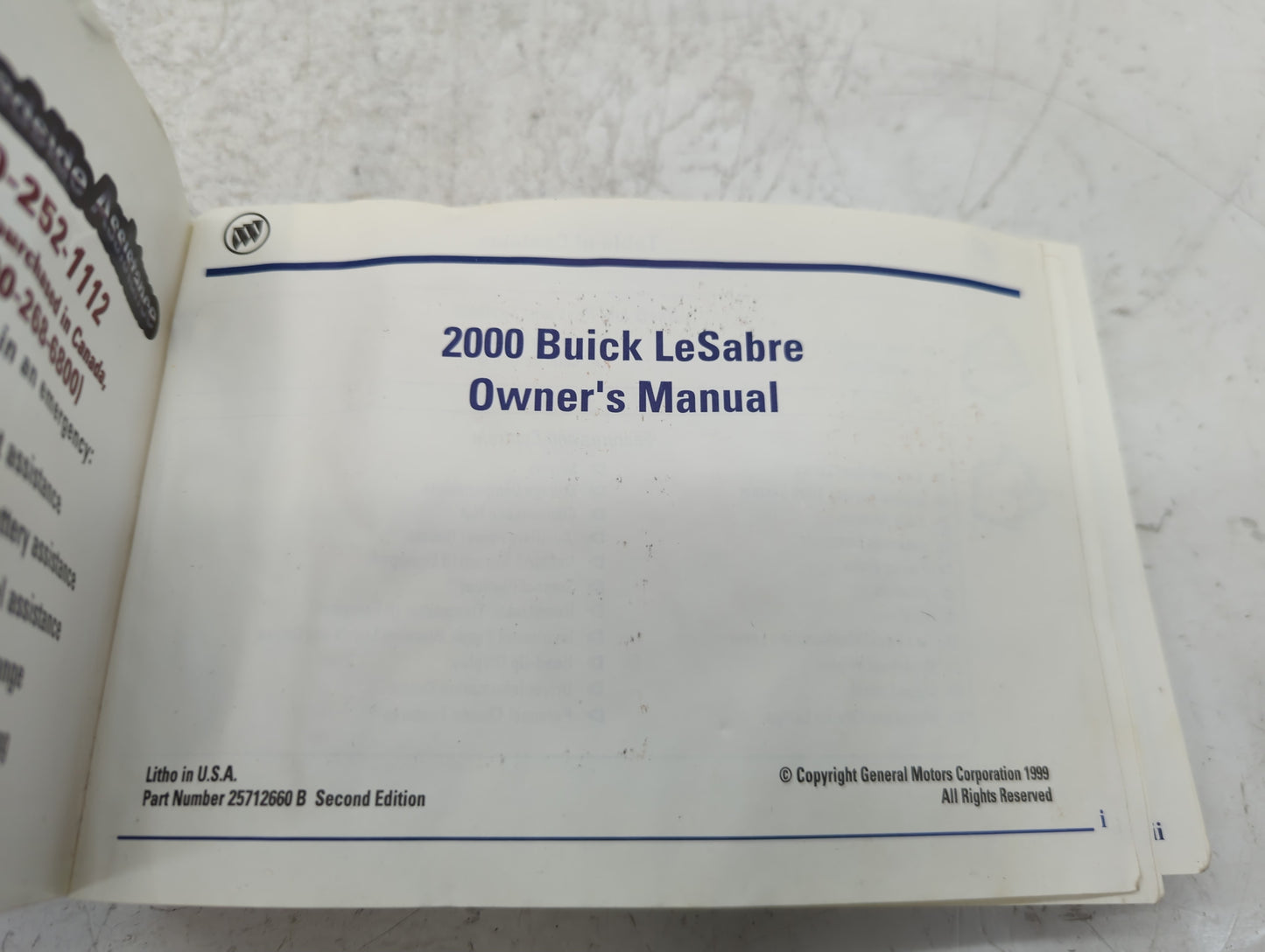 2000 Buick Lesabre Owners Manual Book Guide P/N:25712660 B OEM Used Auto Parts