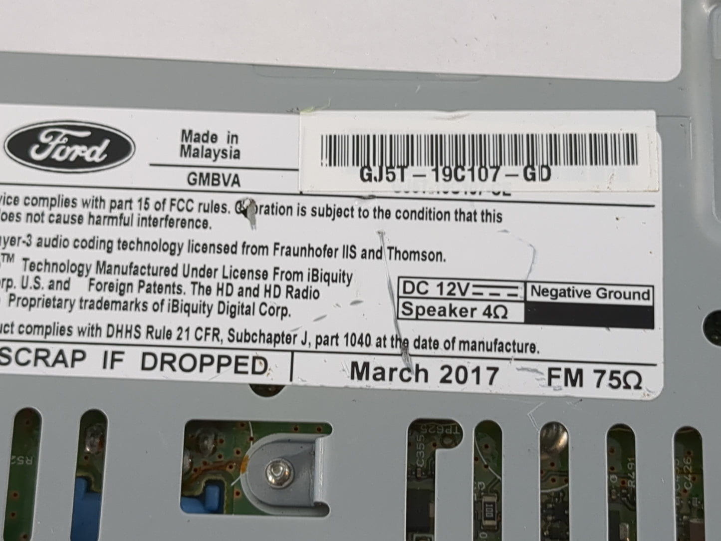 2017 Ford Escape Radio AM FM Cd Player Receiver Replacement P/N:GJ5T-19C107-GD CR-LJ15E0UMC Fits OEM Used Auto Parts - Oemusedautoparts1.com