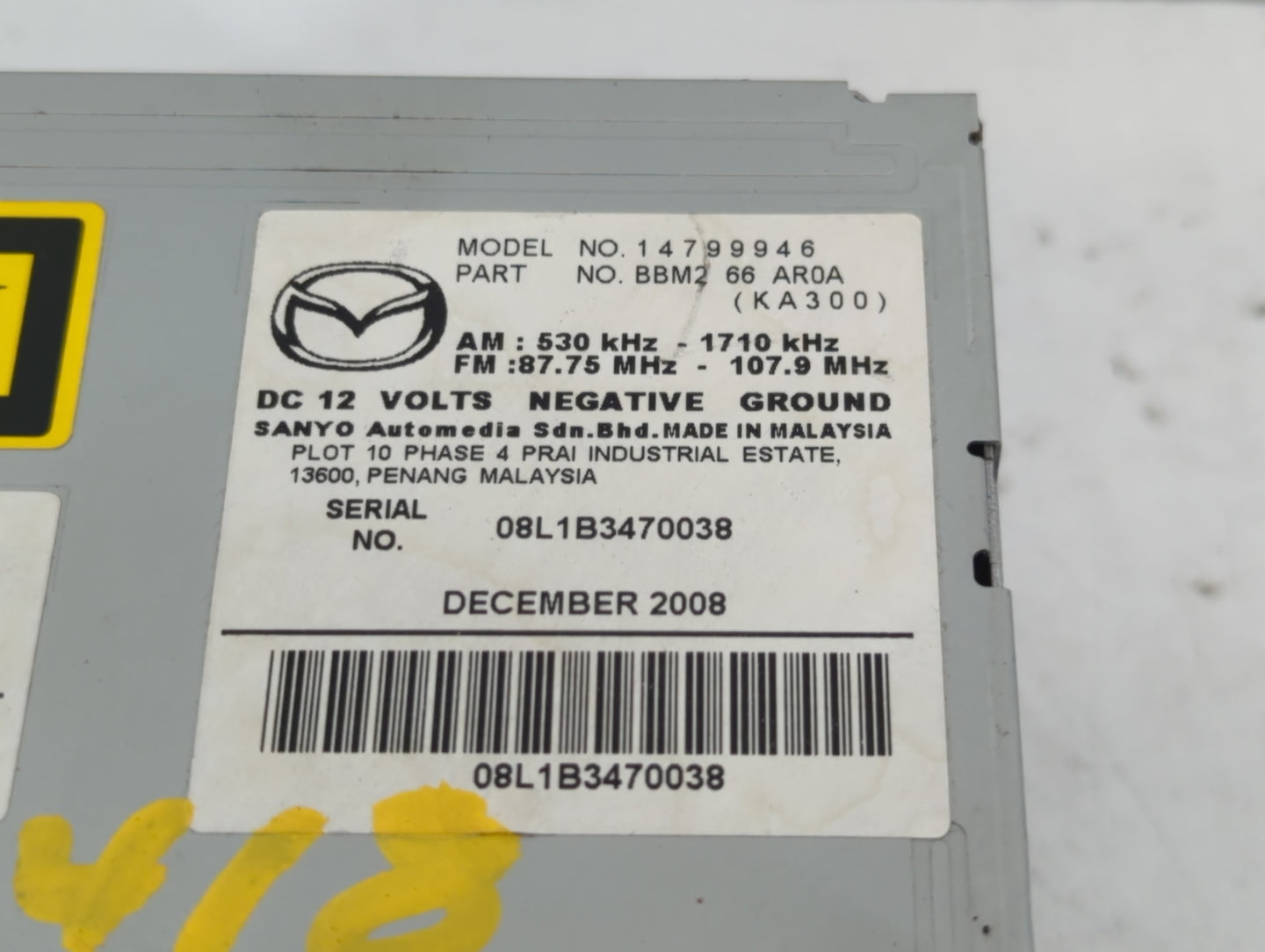 2010 Mazda 3 Radio AM FM Cd Player Receiver Replacement P/N:BBM2 66 AR0A Fits OEM Used Auto Parts - Oemusedautoparts1.com