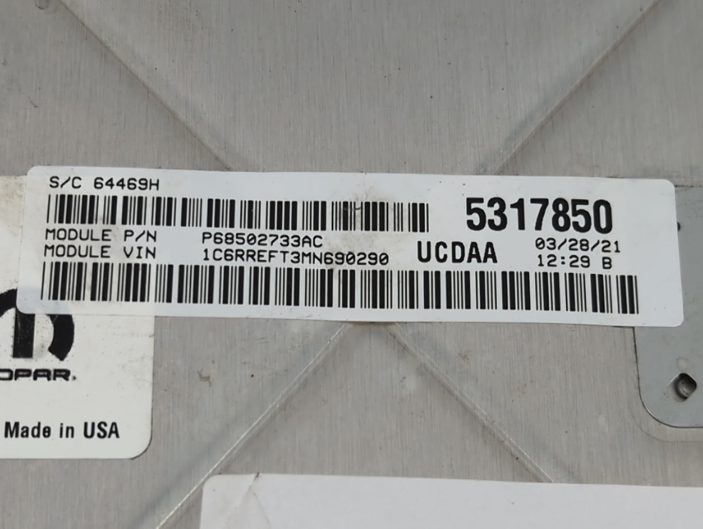 2021 Dodge Ram 1500 PCM Engine Control Computer ECU ECM PCU OEM P/N:P68502733AC 5317850 Fits Fits 2020 2022 OEM Used Auto Parts