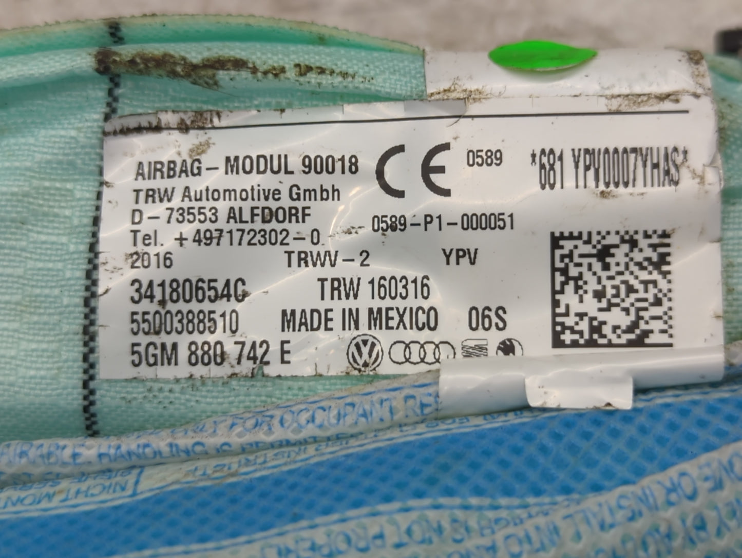 2015-2019 Volkswagen Golf Passenger Curtain Air Bag Oem