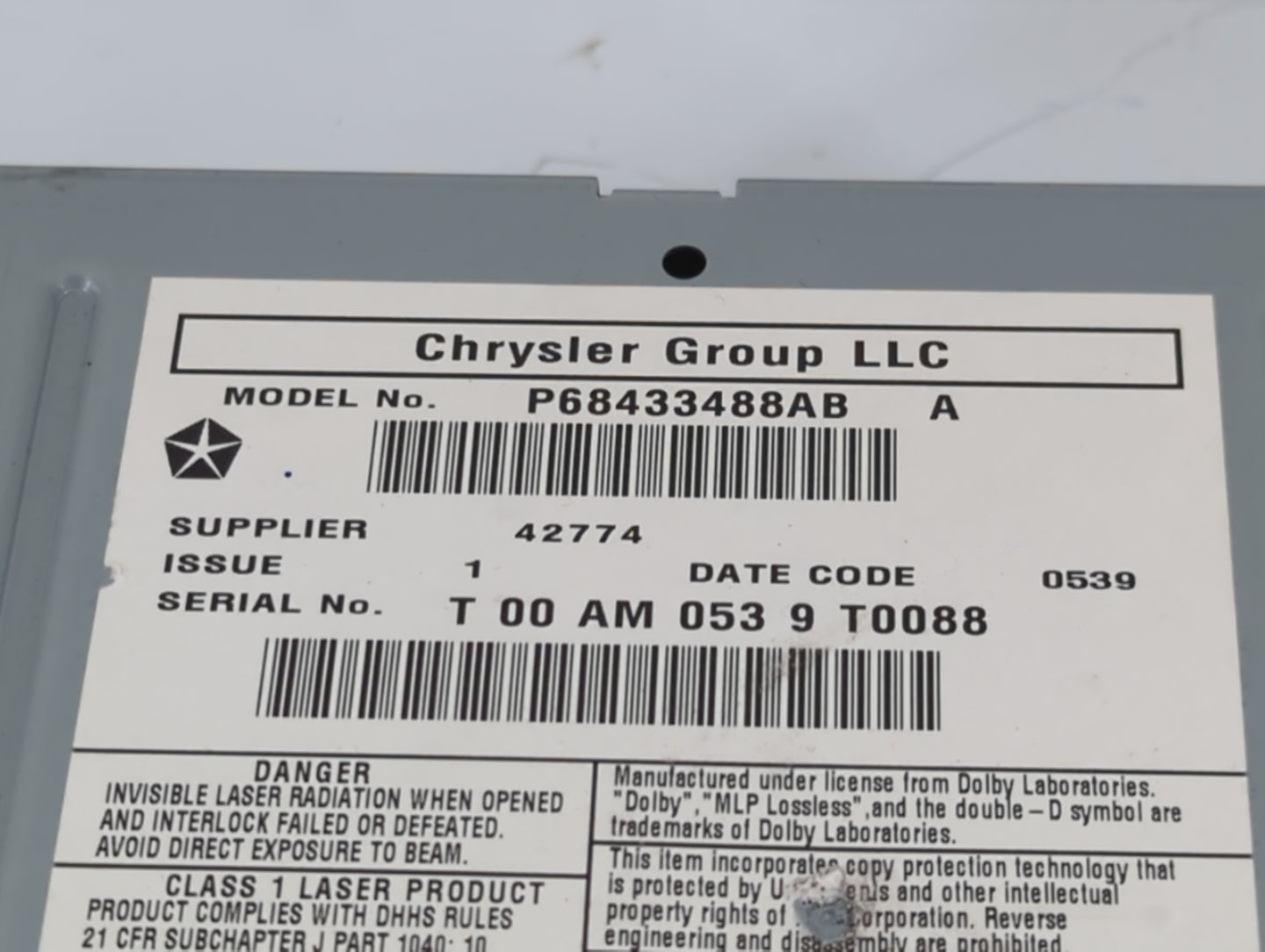 2019 Dodge Caravan Radio AM FM Cd Player Receiver Replacement P/N:P68433488AB Fits Fits 2012 2013 2014 2015 2016 2017 2018 2020 OEM Used Auto Parts - Oemusedautoparts1.com