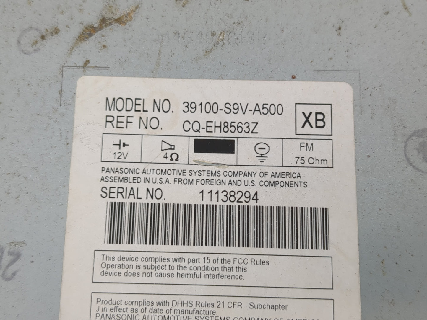2006-2008 Honda Pilot Radio AM FM Cd Player Receiver Replacement P/N:39100-S9V-A500 Fits Fits 2006 2007 2008 OEM Used Auto Parts - Oemusedautoparts1.com