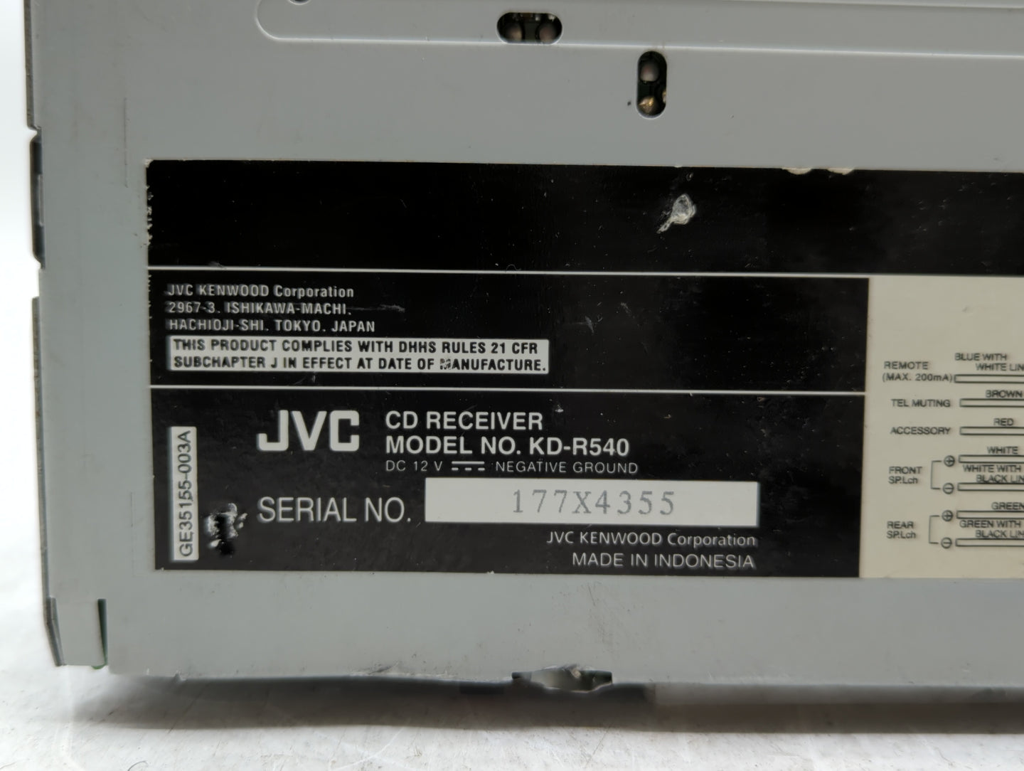 1991 Nissan Maxima Radio AM FM Cd Player Receiver Replacement P/N:KD-R540 Fits Fits 1995 1996 OEM Used Auto Parts - Oemuseda