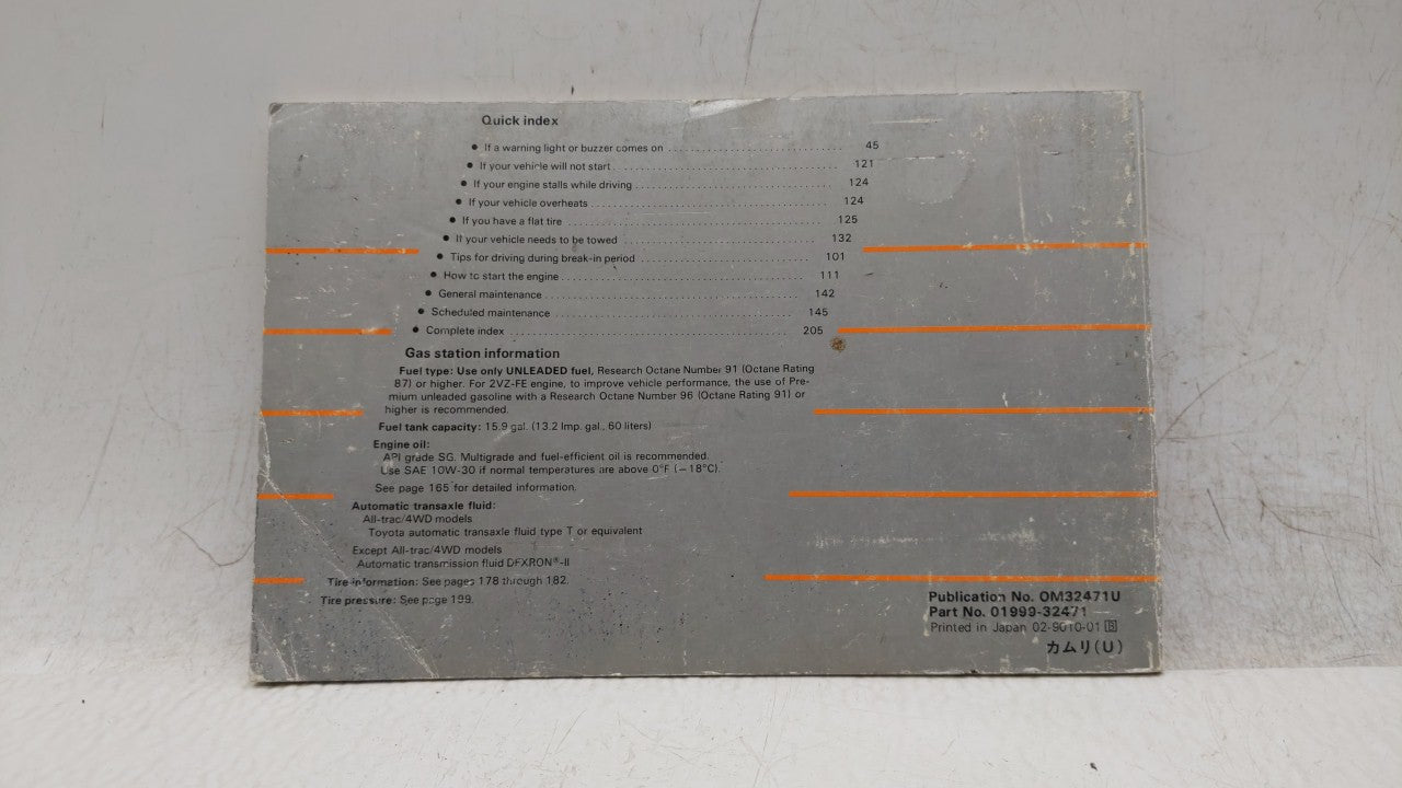 1991 Toyota Camry Owners Manual Book Guide OEM Used Auto Parts - Oemusedautoparts1.com