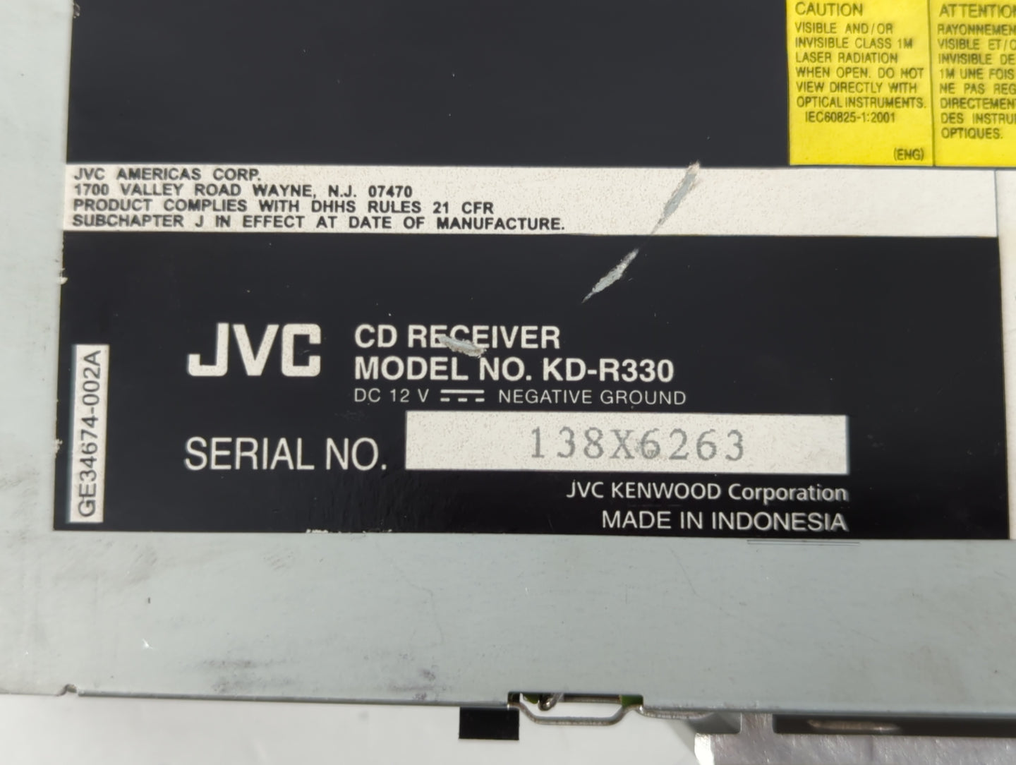 1995 Chevrolet C1500 Radio AM FM Cd Player Receiver Replacement P/N:138X6263 KD-R330 Fits OEM Used Auto Parts - Oemusedautop