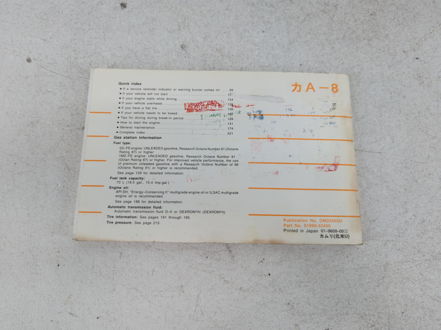 1997 Toyota Camry Owners Manual Book Guide P/N:01999-33455 OEM Used Auto Parts - Oemusedautoparts1.com