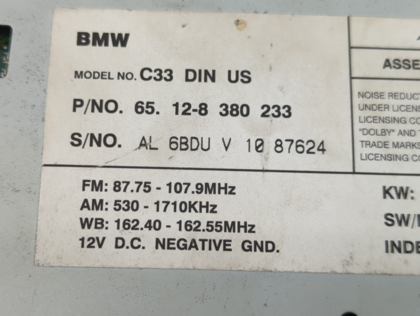1998-1999 Bmw 323i Radio AM FM Cd Player Receiver Replacement P/N:380 233 Fits Fits 1998 1999 OEM Used Auto Parts - Oemuseda