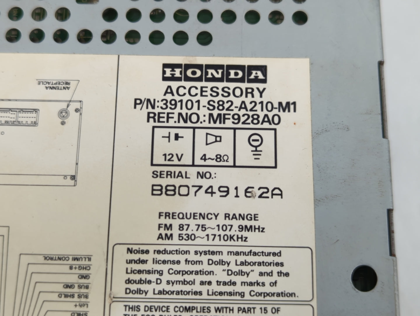 1998-2000 Honda Accord Radio AM FM Cd Player Receiver Replacement P/N:39101-S82-A210-M1 Fits Fits 1998 1999 2000 OEM Used Au