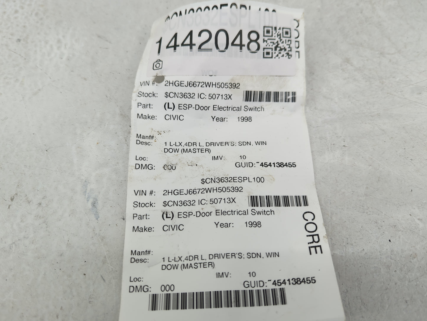 1998 Honda Civic Master Power Window Switch Replacement Driver Side Left Fits OEM Used Auto Parts - Oemusedautoparts1.com