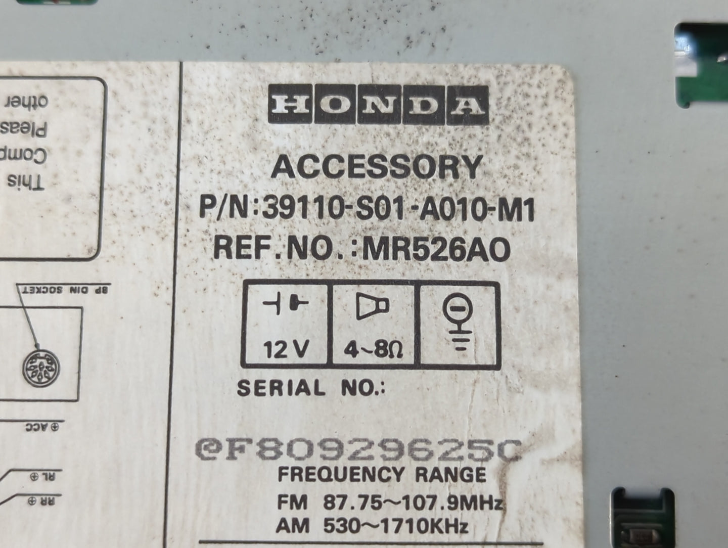 1996-1998 Honda Civic Radio AM FM Cd Player Receiver Replacement P/N:39110-S01-A010-M1 Fits Fits 1994 1995 1996 1997 1998 OE